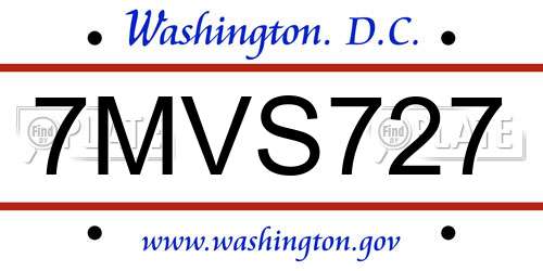 7MVS727 District Of Columbia License Plate
