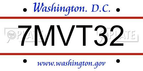 7MVT32 District Of Columbia License Plate