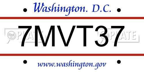 7MVT37 District Of Columbia License Plate