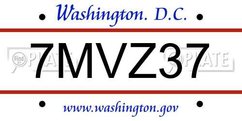 7MVZ37 District Of Columbia License Plate