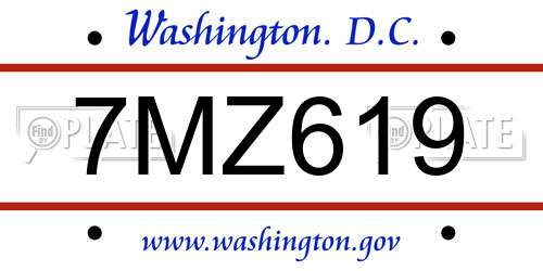 7MZ619 District Of Columbia License Plate