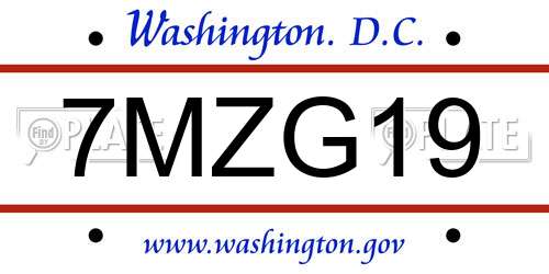 7MZG19 District Of Columbia License Plate