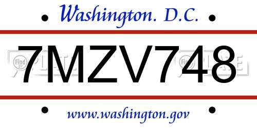 7MZV748 District Of Columbia License Plate