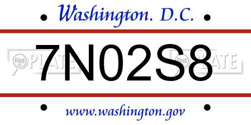 7N02S8 District Of Columbia License Plate