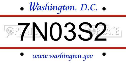 7N03S2 District Of Columbia License Plate