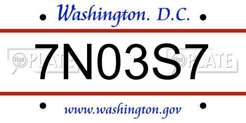 7N03S7 District Of Columbia License Plate