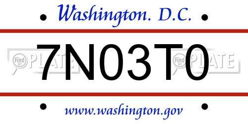 7N03T0 District Of Columbia License Plate