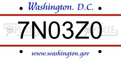 7N03Z0 District Of Columbia License Plate