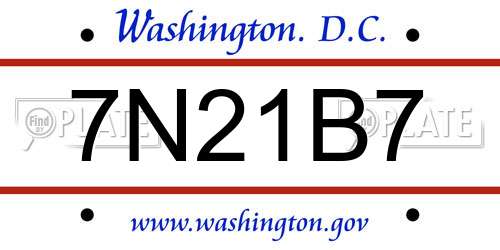 7N21B7 District Of Columbia License Plate