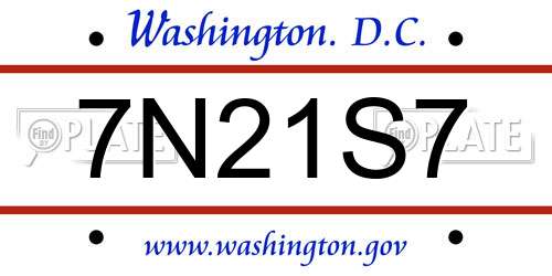 7N21S7 District Of Columbia License Plate