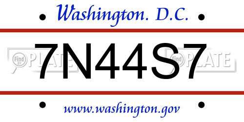 7N44S7 District Of Columbia License Plate