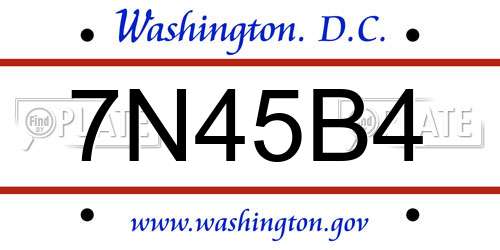 7N45B4 District Of Columbia License Plate