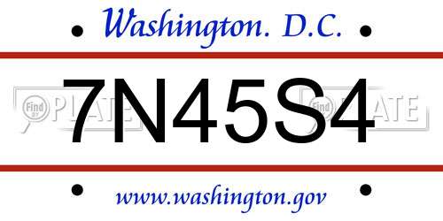 7N45S4 District Of Columbia License Plate