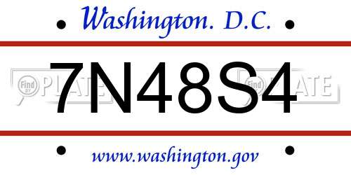 7N48S4 District Of Columbia License Plate