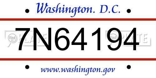 7N64194 District Of Columbia License Plate
