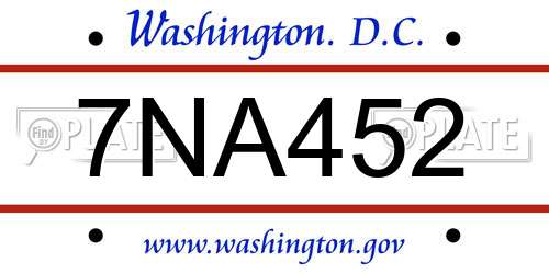 7NA452 District Of Columbia License Plate