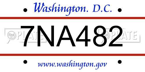 7NA482 District Of Columbia License Plate