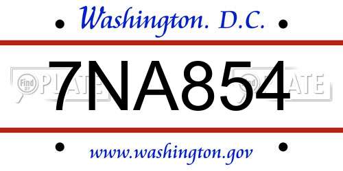 7NA854 District Of Columbia License Plate