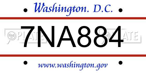 7NA884 District Of Columbia License Plate