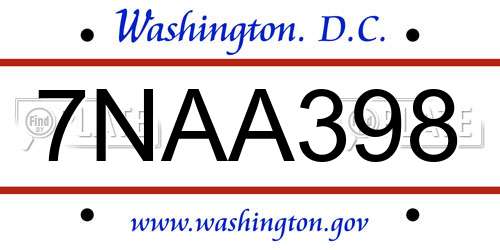 7NAA398 District Of Columbia License Plate