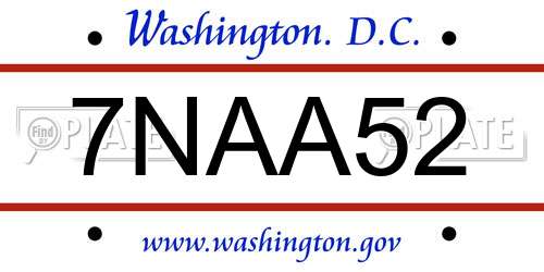 7NAA52 District Of Columbia License Plate