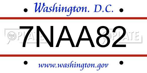 7NAA82 District Of Columbia License Plate