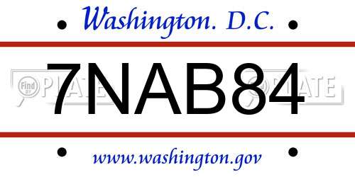 7NAB84 District Of Columbia License Plate