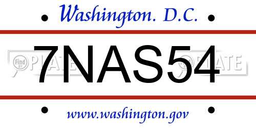 7NAS54 District Of Columbia License Plate