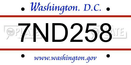 7ND258 District Of Columbia License Plate