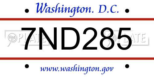 7ND285 District Of Columbia License Plate