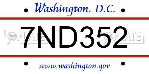7ND352 District Of Columbia License Plate