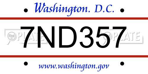 7ND357 District Of Columbia License Plate