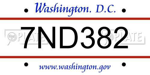 7ND382 District Of Columbia License Plate