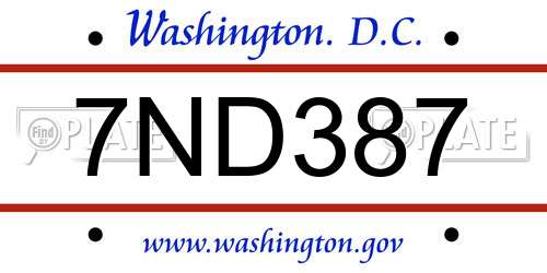 7ND387 District Of Columbia License Plate