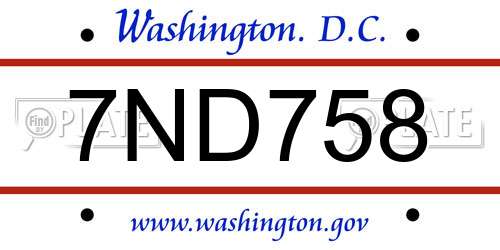 7ND758 District Of Columbia License Plate