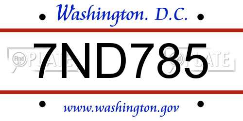 7ND785 District Of Columbia License Plate
