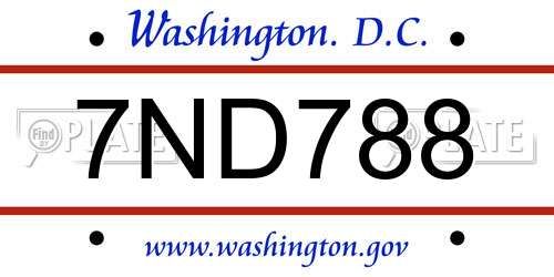 7ND788 District Of Columbia License Plate