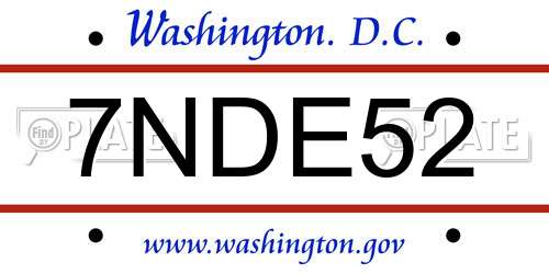 7NDE52 District Of Columbia License Plate