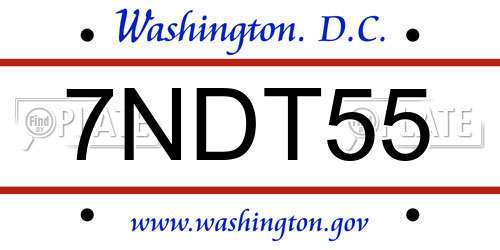 7NDT55 District Of Columbia License Plate