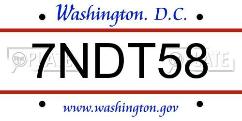 7NDT58 District Of Columbia License Plate