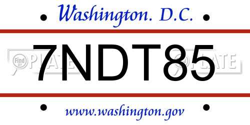 7NDT85 District Of Columbia License Plate