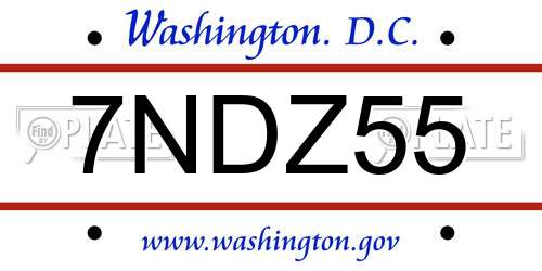7NDZ55 District Of Columbia License Plate