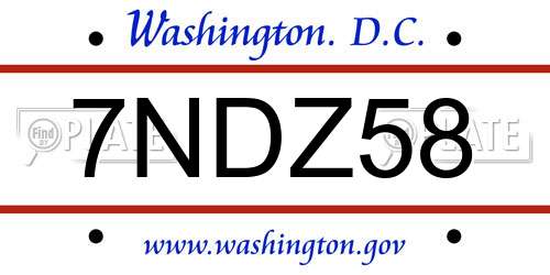 7NDZ58 District Of Columbia License Plate