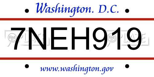 7NEH919 District Of Columbia License Plate