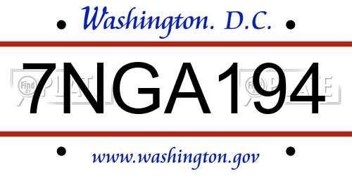 7NGA194 District Of Columbia License Plate
