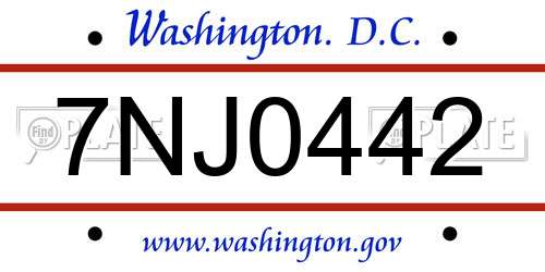 7NJ0442 District Of Columbia License Plate