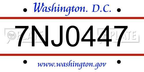 7NJ0447 District Of Columbia License Plate