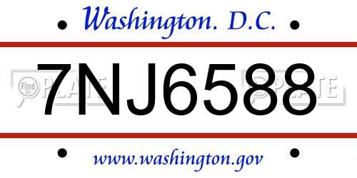 7NJ6588 District Of Columbia License Plate