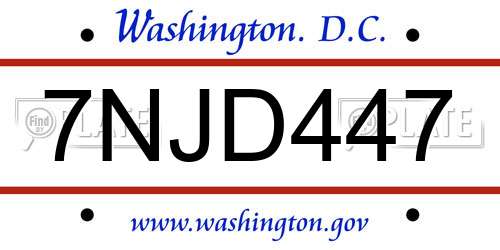 7NJD447 District Of Columbia License Plate