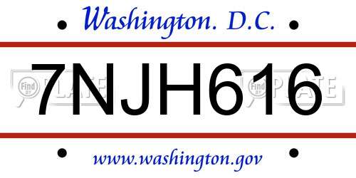 7NJH616 District Of Columbia License Plate